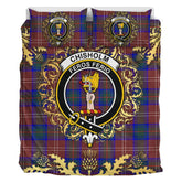 Chisholm Hunting Modern Tartan Crest Bedding Set - Golden Thistle Style